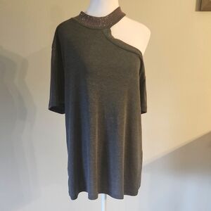Gray Asymmetrical Cutout Top